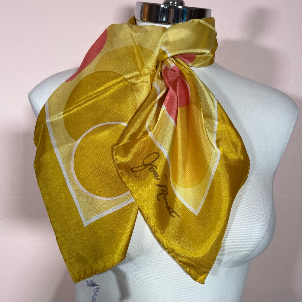Jon Monet Vintage 1940 art deco polka dot Yellow pink mod Made in Italy Scarf - Picture 12 of 17